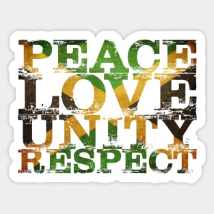 Distressed Peace Love Unity Respect Jamaican Flag Reggae Sticker